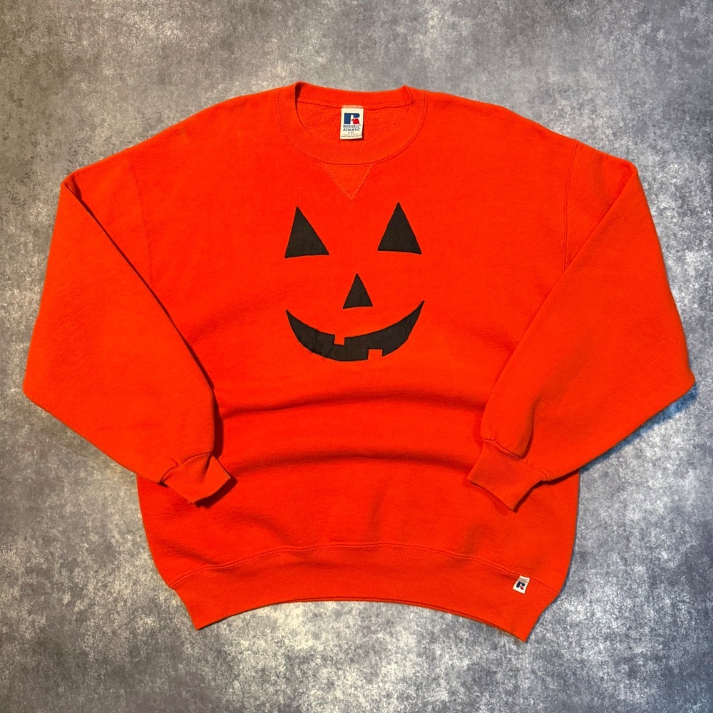 Vintage‎ Russell Athletic Pumpkin Halloween Crewneck Sweatshirt Orange XXL USA